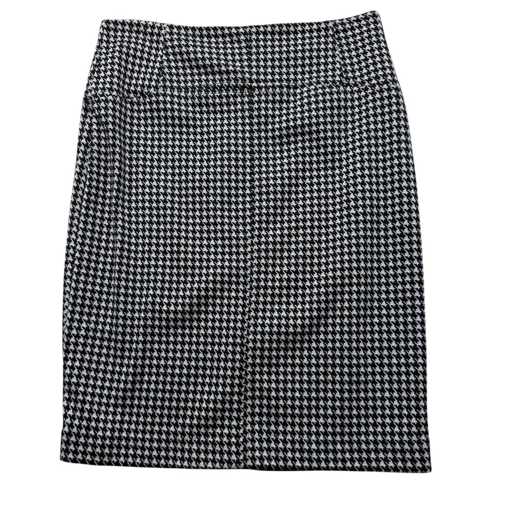 New York & Company Houndstooth Pencil Skirt Black White Stretch Office Sz 4 #171